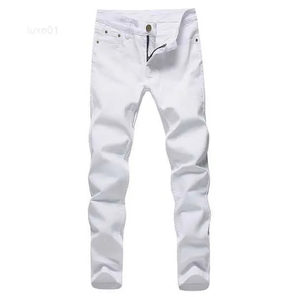 Mężczyźni dżinsy mody białe dżinsowe spodnie dla męskiej wiosny i jesiennych spodni retro swobodnie rozmiar 28-42Y90D