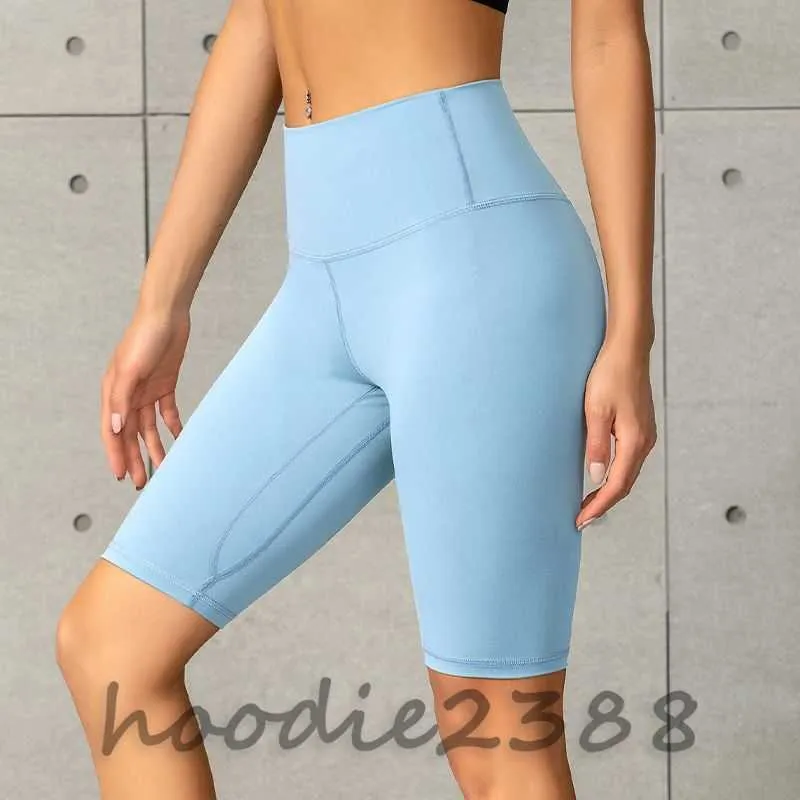 lulus Light blue with other colors Original standard yoga exercise Running fitness High waist hip lift belly shrink quick dry pants women's quarter pants