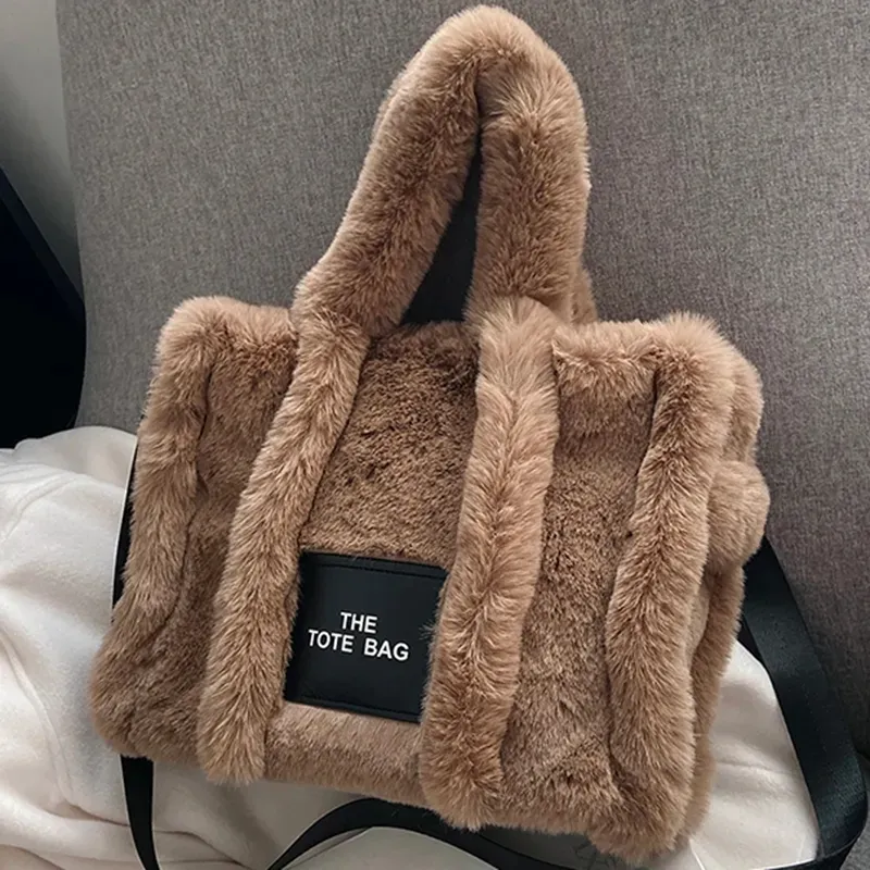 Women s Fluffy Faux Fur Shoulder Bag Teddy Lambswool Sherpa Crossbody Tote Bag with Zipper Closure Luxury Designer Bumbag for Winter 2024 Fashion