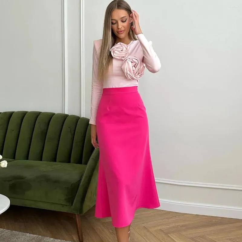 Rokken hoge taille roze rechte midi lengte rok op maat gemaakte kleur mat satijnen zomer ooit mooie casual vrouw kleding