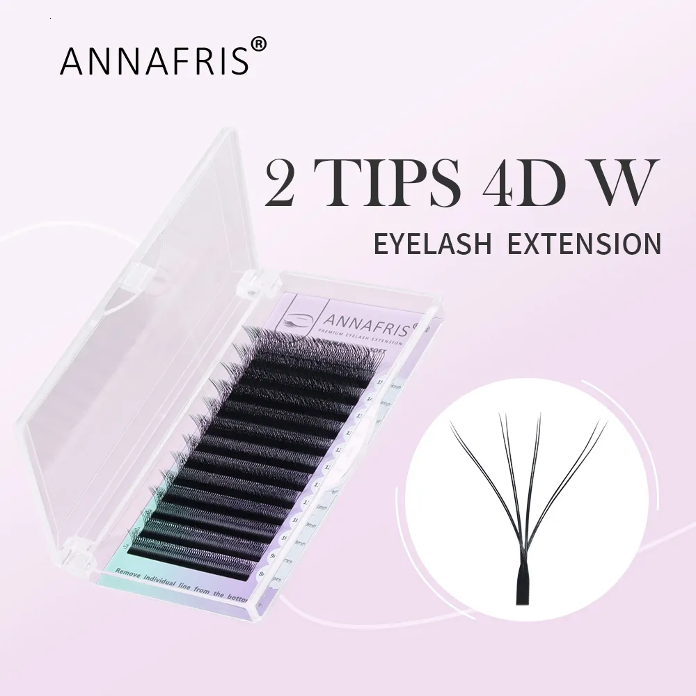 False wimpers Annafris 2 Tips 4d W -vormige wimperverlenging Faux mink Volume Lashes Premade Volume Fan Lashes W Style Natural Eyelash 230814