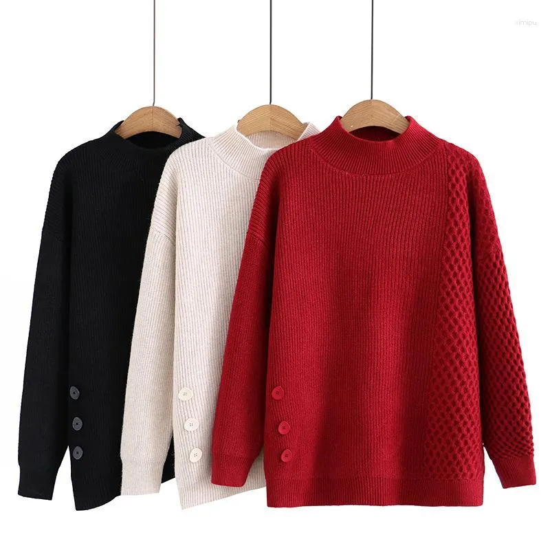 Women's Sweaters Winter Half Turtlenecks 2023 Oversize Classic Warm Knitted Pullovers Women Stitching Crochet Sweater Jumper 4XL