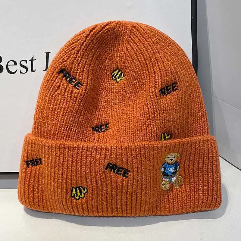 Beanie/Kafatası Kapakları Sonbahar ve Kış Sevimli Bear Yün Şapka Erkek ve Kadın Aşıklar Koreli Sürüm İşlemeli Mektup Örme Şapka Sıcak Jumper Şapka