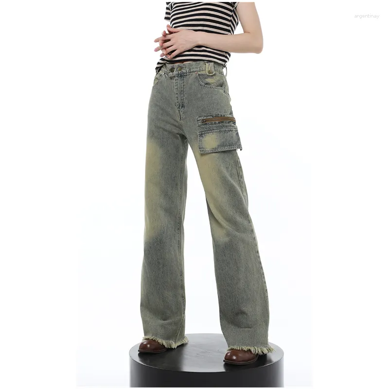 Jeans femminili donne cargo vintage alto in vita alta pantaloni movping moda casual streetwear gamba gamba di jeans ladies ladies estate