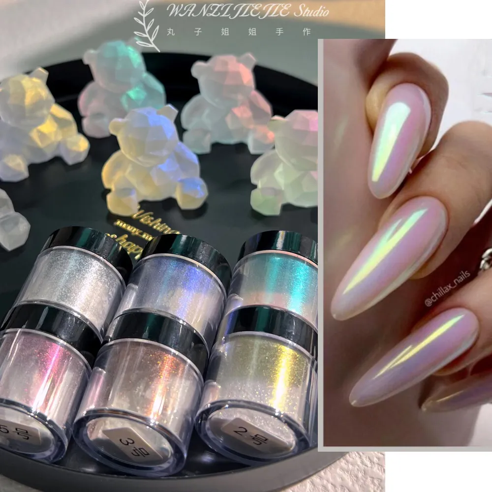 Nail Glitter 10g 3D Aurora Art Powders Mermaid Unicorn Chrome Pigment Dust 50 Iridescent Dip Powder 230814