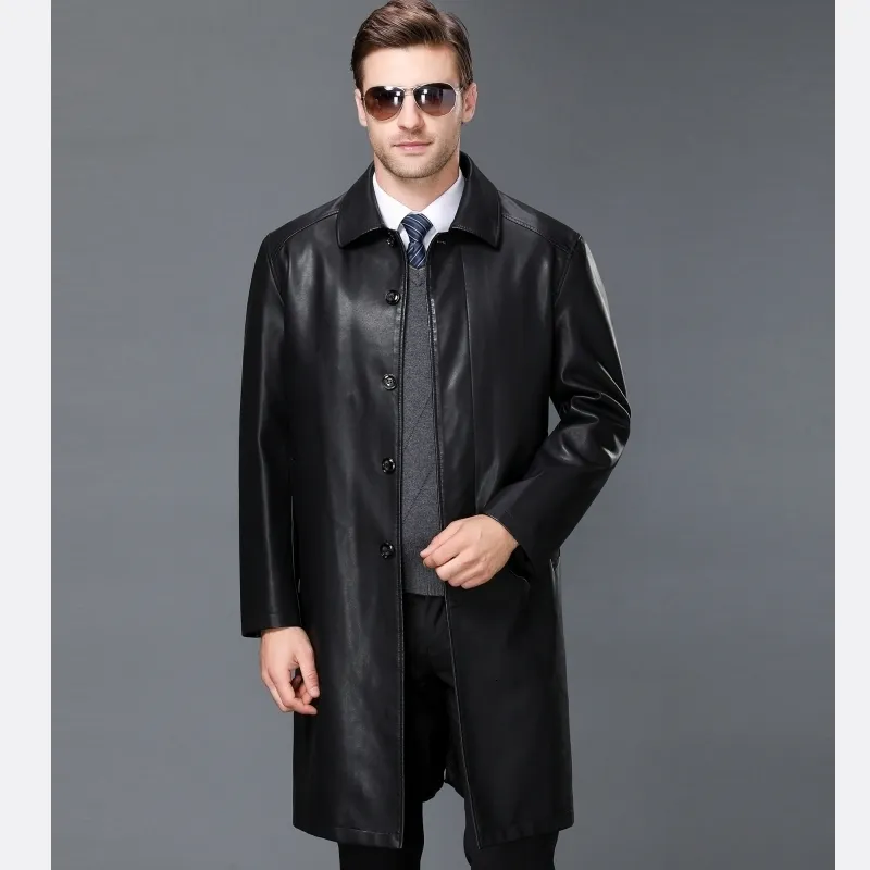 Herrenjacken echtes Leder für Männer 100 Schaffell Trench Coat männliche Natur Jacke Casual Mode Long XHL324 230814