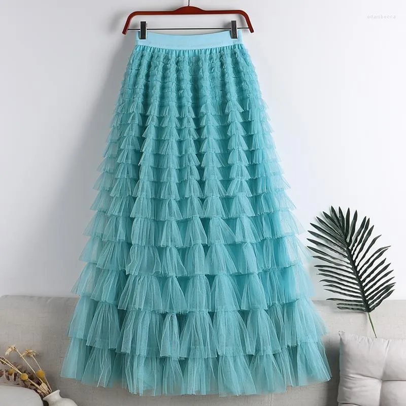 Skirts 2023 Spring Summer Women High Waist Slip Long Skirt in stile coreano Sweet Multiyer Cake Hem Patchwork Mesh 14 Colori