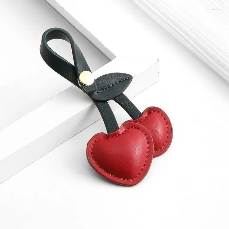 Keychains Luxury Design Cowhide Handbag Pendant Cute Cherry Key Chains For Women Genuine Leather Bag Charm Accessories Gift Friend