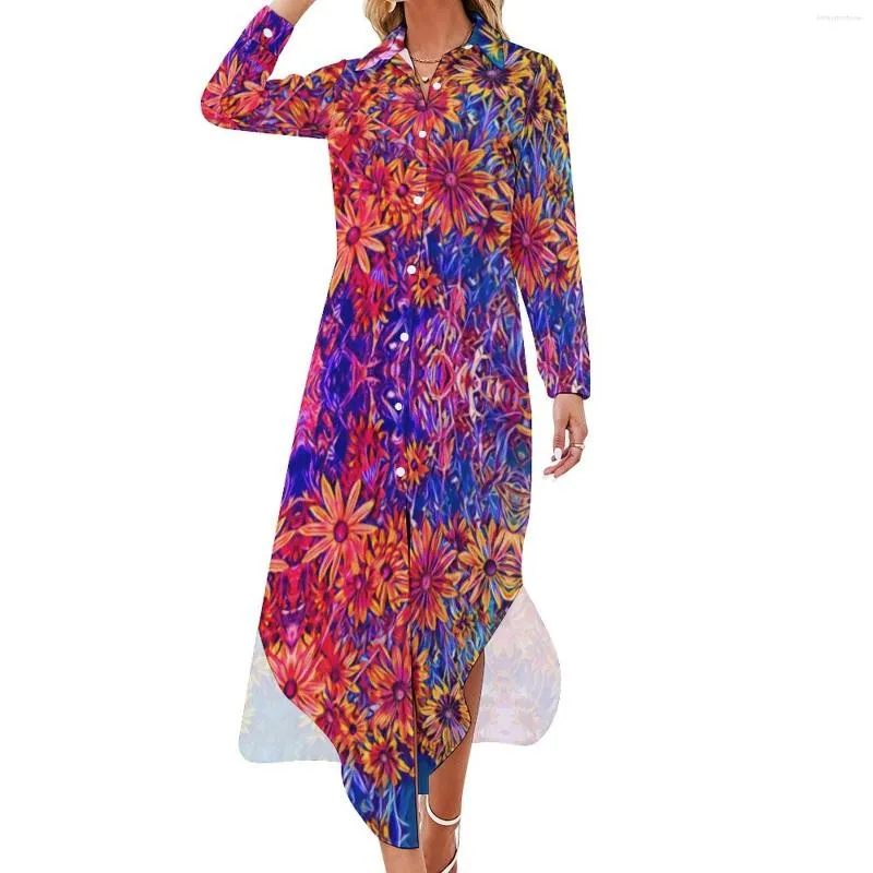 Abiti casual Trendy Sunflower Abito in chiffon Abstract Art Stampa Kawaii Street Fashi