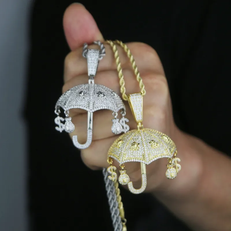 Новый дизайнер серебряного золотого цвета зонтик с подвеской веревочной цепью хип -хоп.