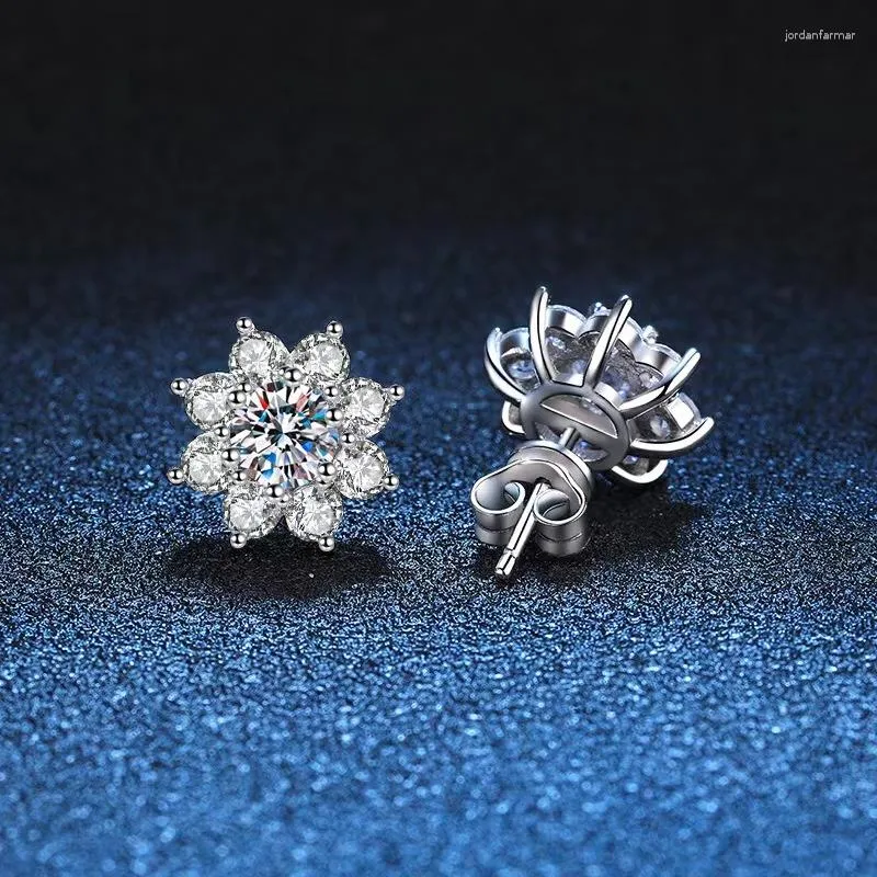 Stud Earrings Women S925 Sterling Silver D Color Moissanite Zircon Sunflower For Female Party Push Back Jewelry Accessories