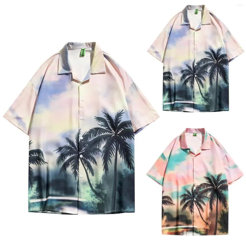 Herrtröjor 2023 mode hawaii skjortor 3d tryck kort ärm kokosnöt träd strand topp stor retro 5xl casual single breasted t-shirts ropa
