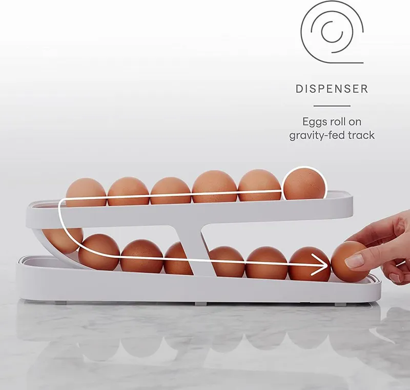 Rolling Egg Holder Automatically Rolldown Egg Dispenser Space Saving Egg Tray for Refrigerator Countertop Cabinet Storage