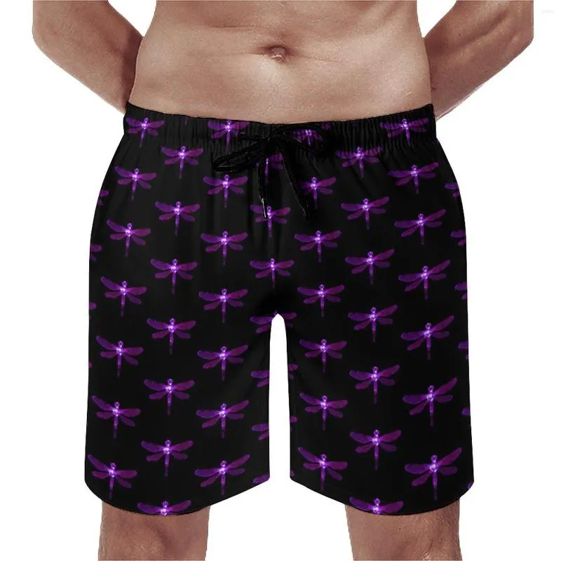 Heren shorts Summer Gym Purple Dragonfly Sports Fitness Cute Animal Design Board Korte broek Retro snel droge zwembroek plus maat