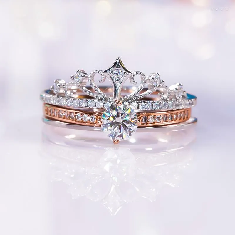 Cluster anneaux 2023 Crown Moissanite Set Ring S925 STERLING Silver Rose Gold plaqué pour les femmes Fine bijoux Engagement Gift de mariage
