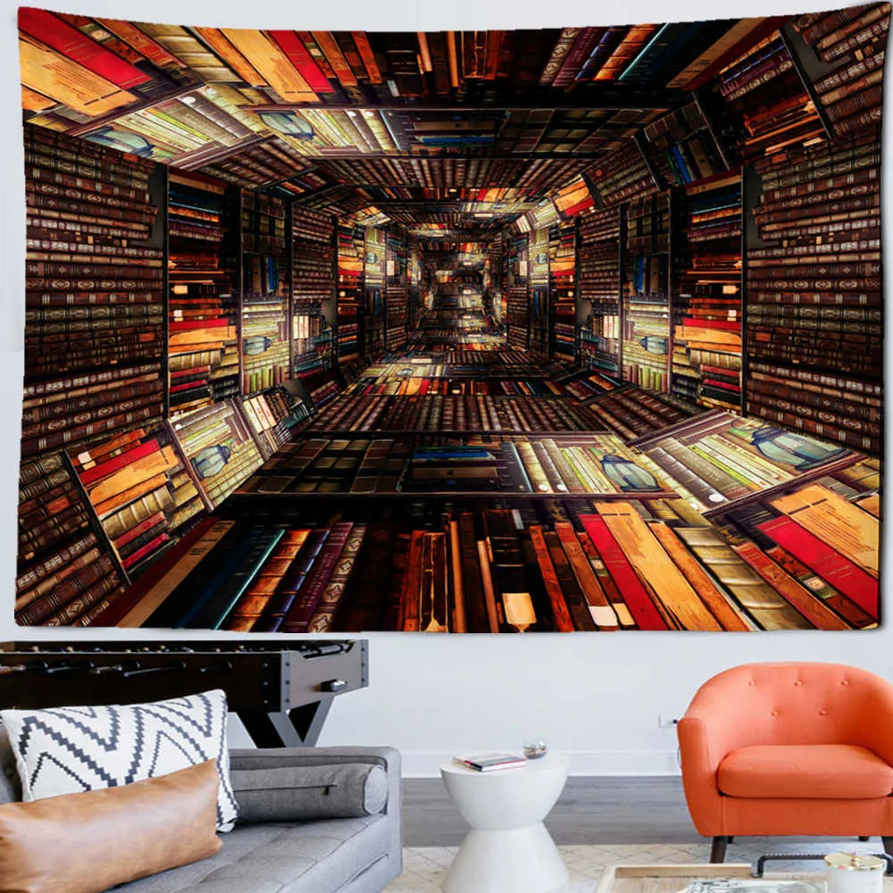 Tapestries Library Bookshelf3DシーンTapestry Wallハンギング背景装飾布地工場直接カスタマイズ