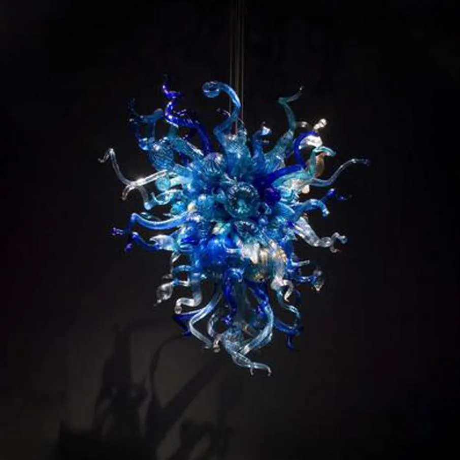 Ocean Blue Glass Chandelier Ceiling Lamp Murano Lights Villa Decor LED High Hanging Chandeliers215y