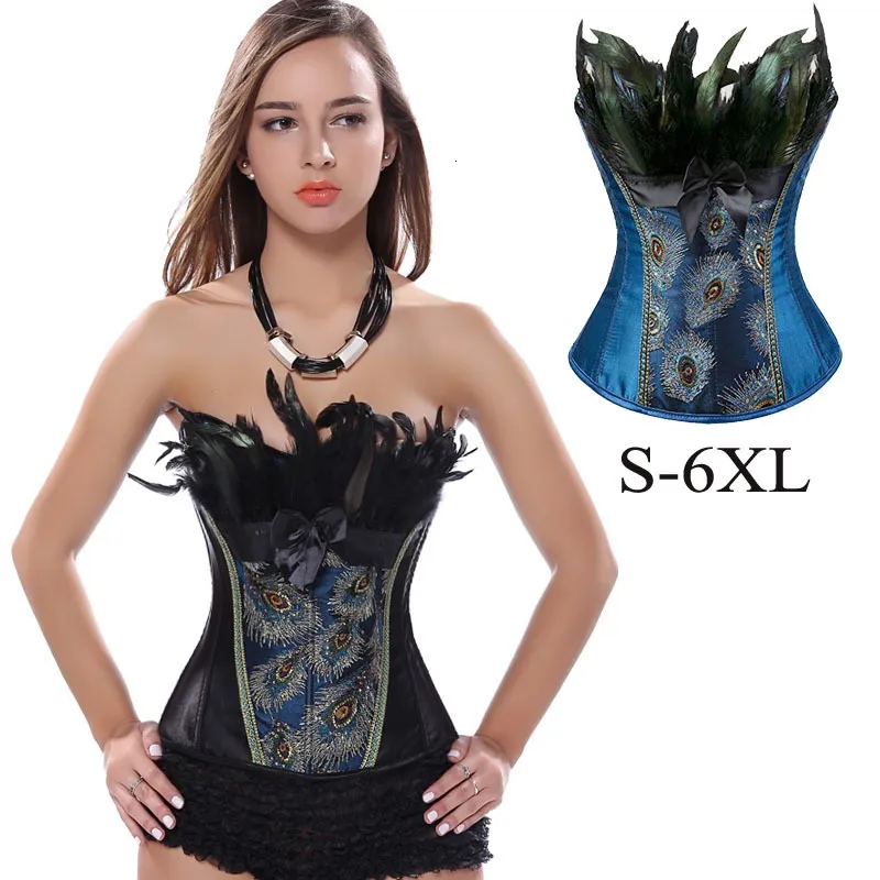 Frauen Shaper Peacock Feder Korsett Dessous Top Stickerei Overbust Shapewear Gothic Cloding Body Shaper Bustier S-6xl 230812