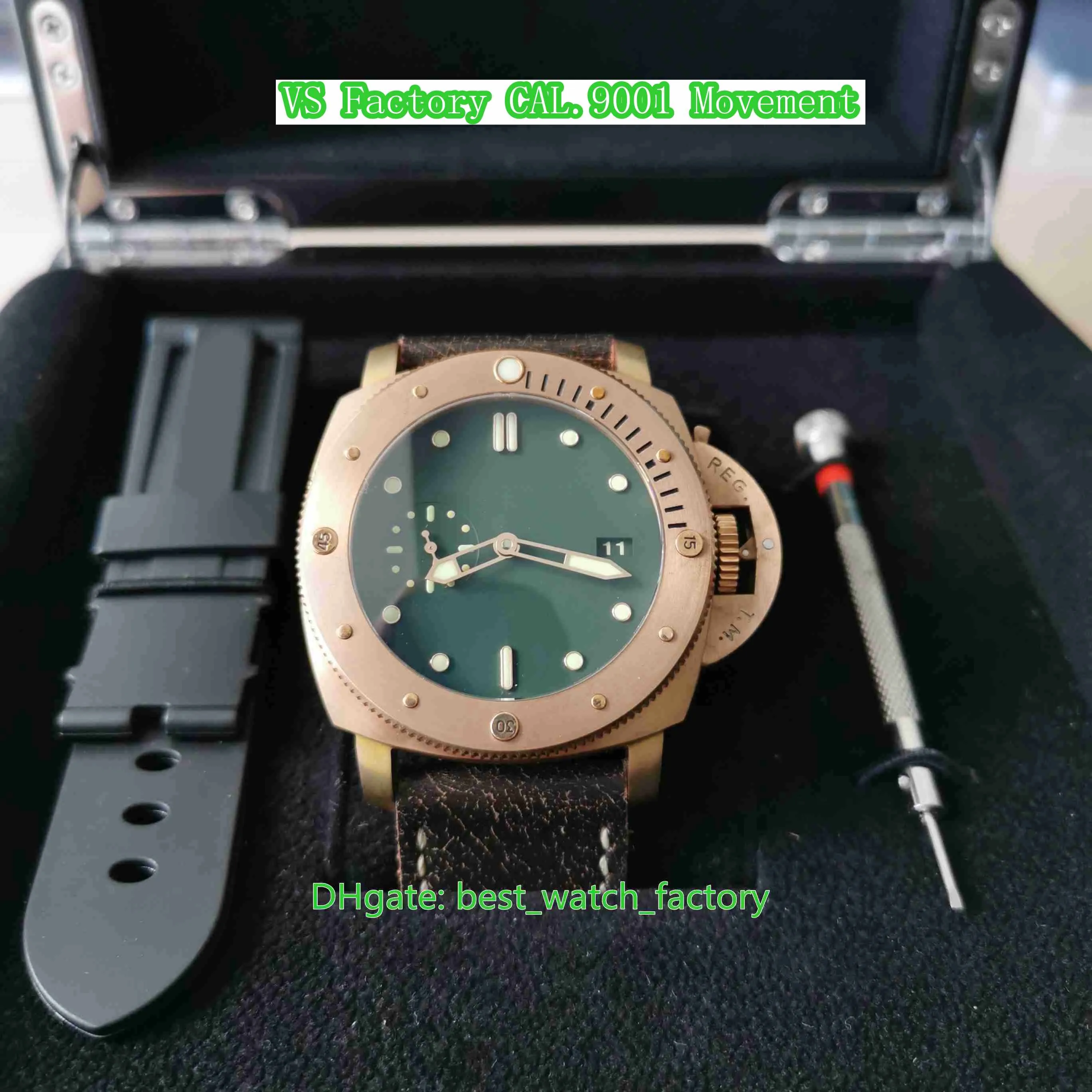 VS Factory Mens Watch Super -Qualität VSF 47mm Taucher 382 00382 Bronze -Lederbänder Luminova Uhren Cal.P.9010 Bewegung MACHISCHE MACHISCHE AUTOMATISCHE AUTOMATISCHE MÄNNERSTELLUNGEN