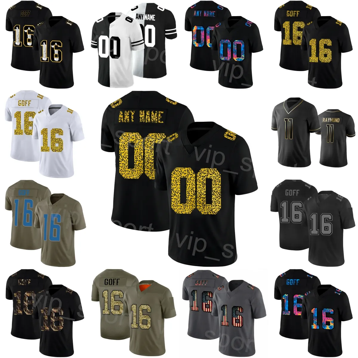 Football 46 Craig Reynolds Jersey 14 Amon-Ra St Brown 11 Kalif Raymond 16 Jared Goff 44 Malcolm Rodriguez 31 Kerby Joseph 85 Tom Kennedy Zylstra Custom Man Xiongshi