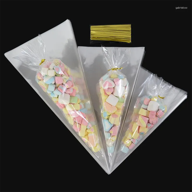 Present Wrap 50st Opp Transparent Triangle Bag Popcorn Packaging Påsar Bakning Biscuit Chocolate Candy Gifts Christmas Wedding Decor