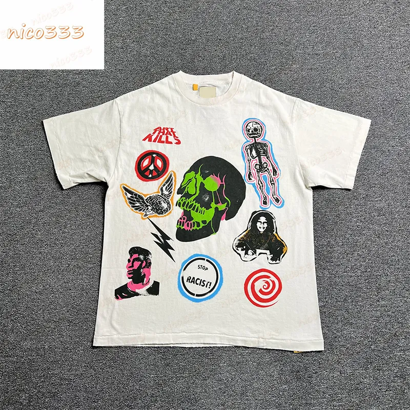 GA Depts Atk Skull Flame Earth Simple Printing Round Neck Cotton Loose With Men and Women Summer Casual Fashion Kort ärm