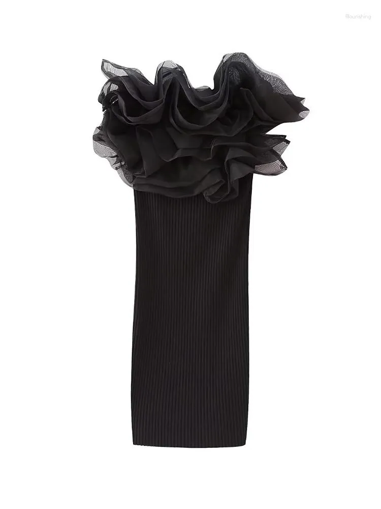 Casual jurken zomer 2023 dames transparant hard garen geribbeld gebreide paneel zwart slanke fit mouwloze jurk