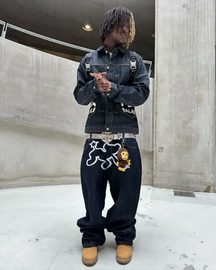 Y2K Mens Streetwear Jeans With Harajuku Hip Hop Cartoon Graphic Print  Gothic Wide Leg Tuff Stuff Work Trousers For Men And Women Black From  You01, $25.97