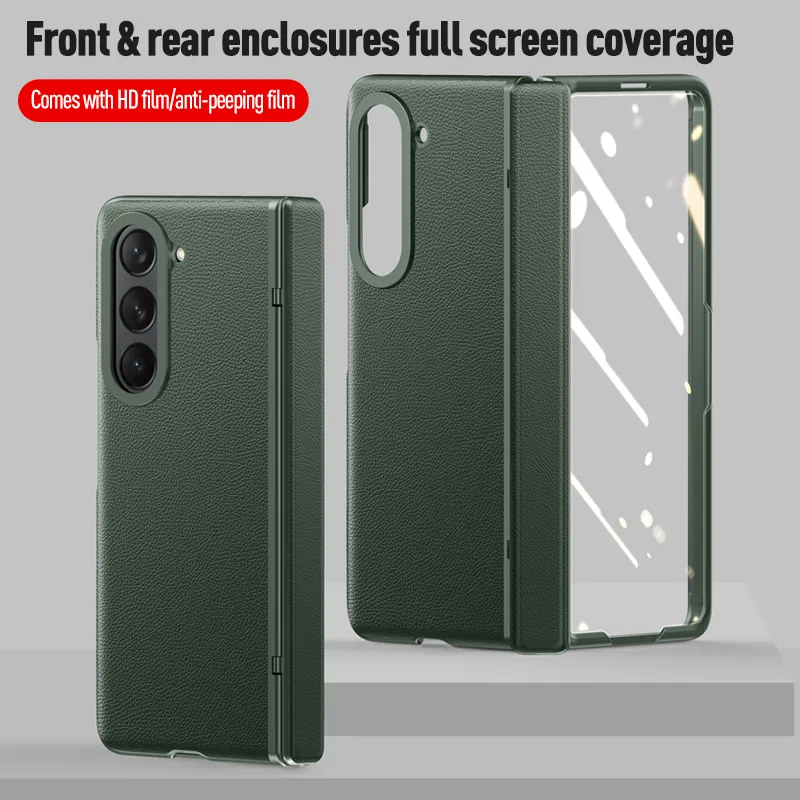 Cubierta de concha para Samsung Galaxy Z Fold 5 Case PU Cobreses de bisagra de cuero PU Cobertura de pantalla completa