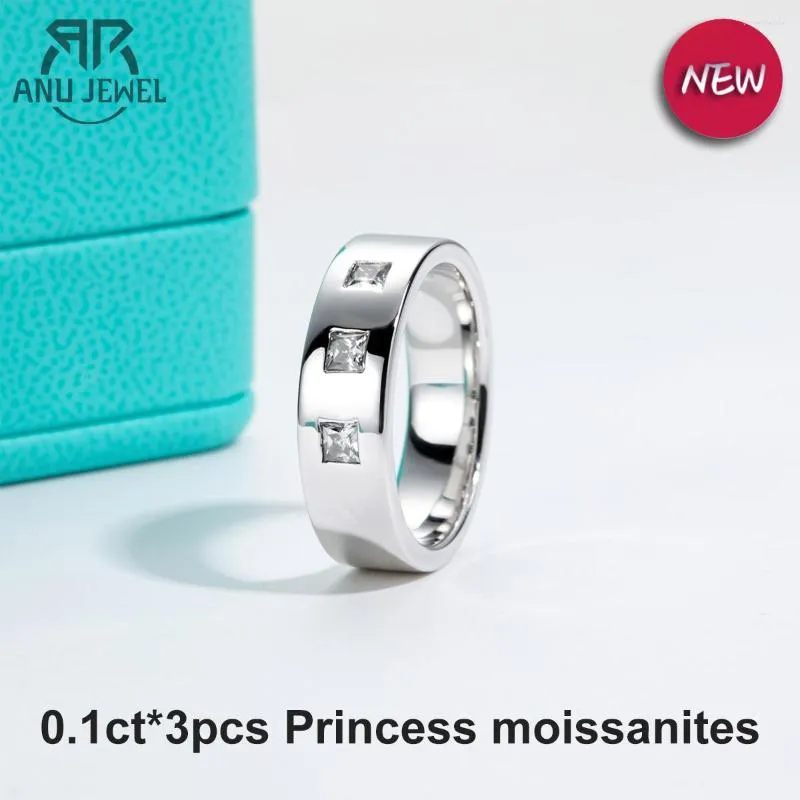 Cluster anneaux anujewel 0.3cttw princesse coupé la bande de mariage Moisanite 925 Ring Sterling Ring Menwomen Jewelry personnalisé en gros