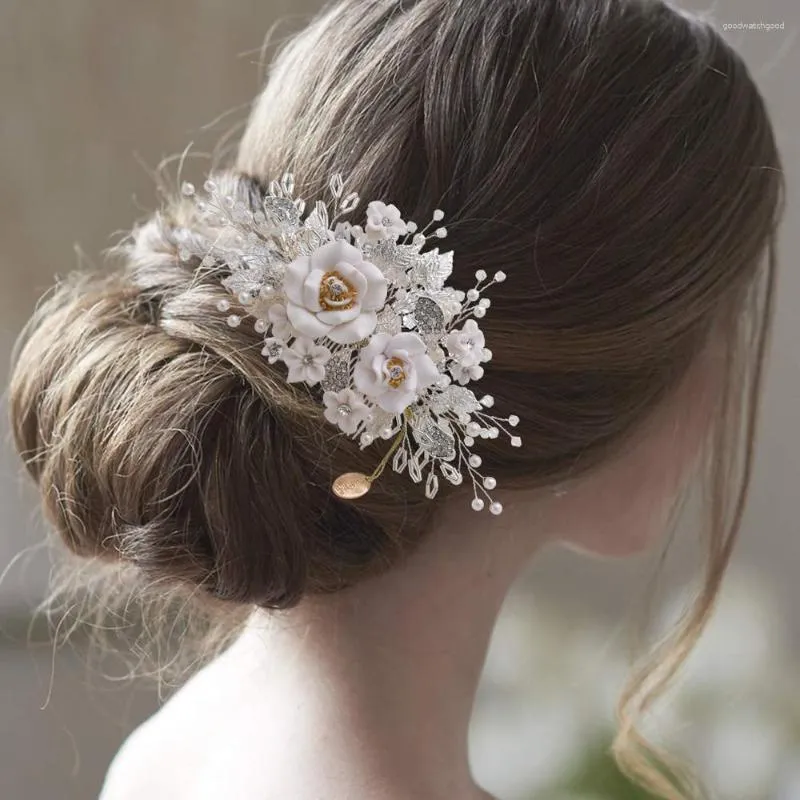 Headpieces HP320 Flower Bridal Headwear Wedding Hair Accessories Girl Pearl Comb Bridesmaid Ornaments huvudbonad smycken grossist