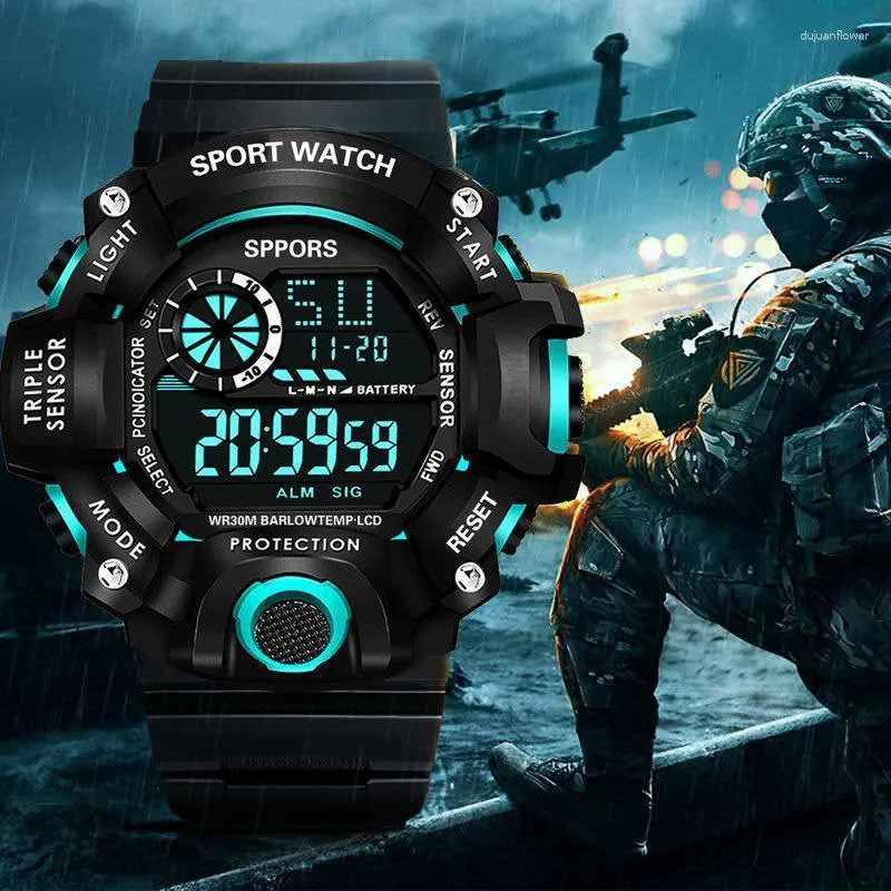 Wristwatches H117 Men's Watch Fashion Sports Electronic Wristwatch Large Dial Multifunctional Waterproof Luminous Alarm Male's Bracelet