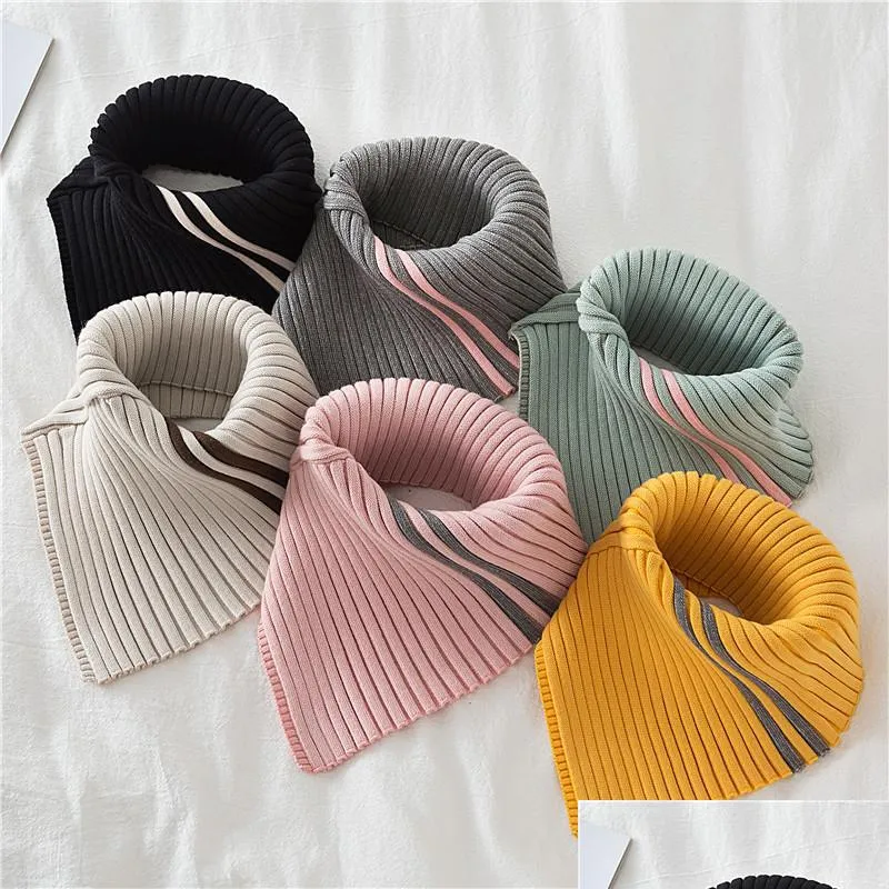 Neck Ties Winter Turtleneck False Fake Collar Ribbed Knitted Striped Detachable Triangle Scarf Wrap Windproof Stretchy Warmer 3645 Q2 Dhhq4