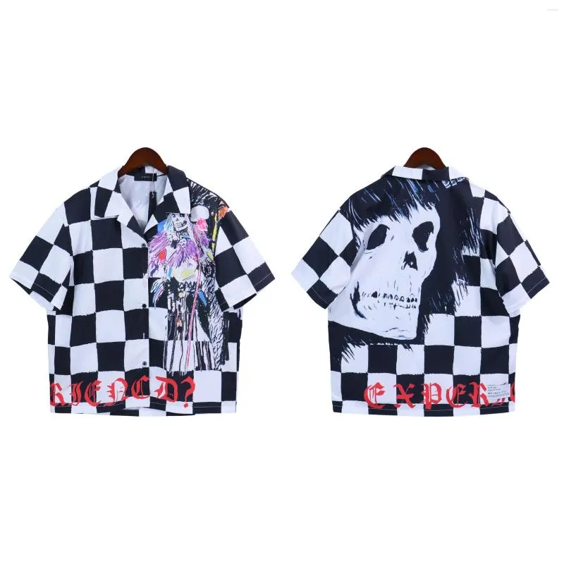 Camicie casual camicie di moda marca a checkerbulls cranio graffiti digitale stampa di tendenza corta camicia a maniche corte hip hop streetwear