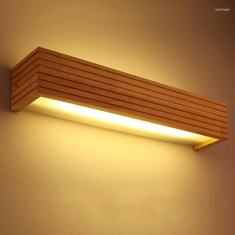 Wandlamp Moderne Minimalistische rubber houten vierkante Japanse stijl badkamer spiegel koplampen decoratieve led verlichting slaapkamer indoo