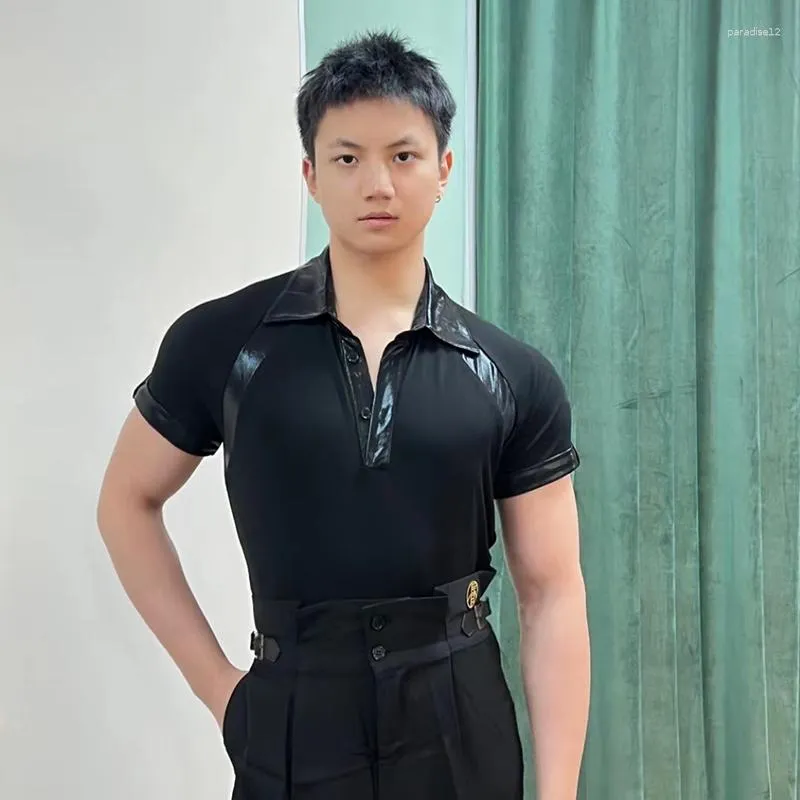 Mens Black Lapel Short Sleeve Chacha Rumba Tango Dress For Latin Dance Practice Modern Mens Rock Stage Clothes Clothing DQS13240 From Paradise12 42.61 DHgate.Com