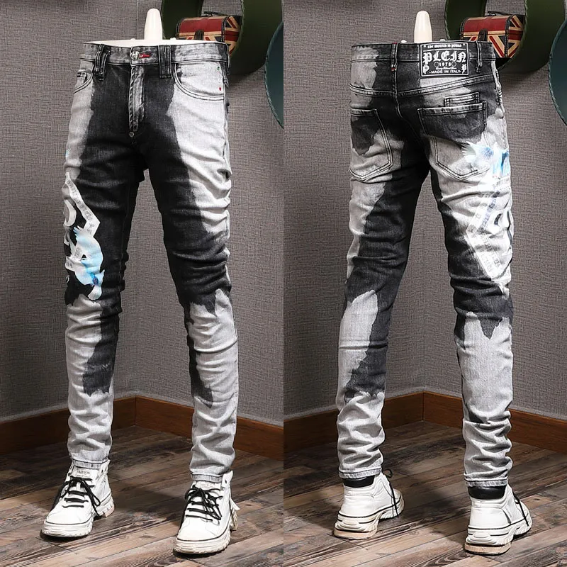 Blå skada jeans män populära denim byxor penna ben cowboy byxor smala fit byxor kvinnor lyx jeans megogh-12 cxg2308148