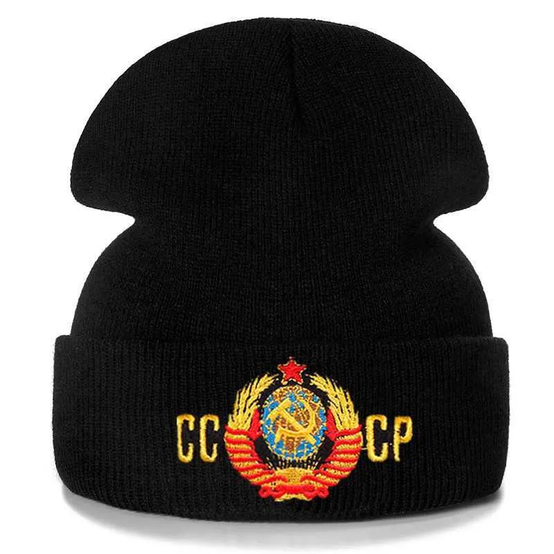 Beanie/Skull Caps Russian CCCP Embroidery Cotton Casual Beanies for Men Women Knitted Winter Hat Solid Color Hip-hop Skullies Hat Unisex Cap