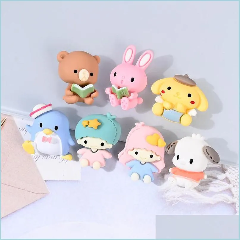 Other 20Pcs Cute Cartoon Animals Flatback Resin Components Dog Bear Rabbit Characters Phone Deco Parts Diy Scrapbook Accessories Drop Dhj9Q