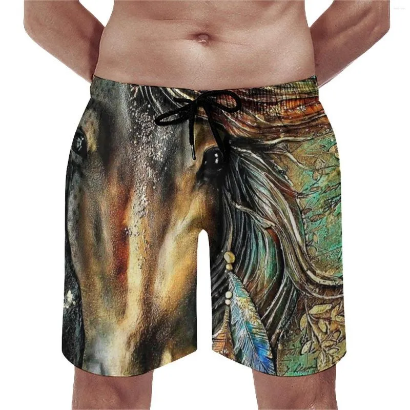 Men's Shorts Summer Board Horse Art Talentum Sportswear Abstract Animal Print Short Pants Casual Quick Dry Swimming Trunks