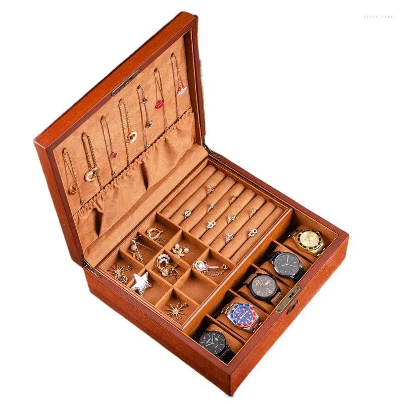 Titta på lådor träglåda förvaringsfodral stor storlek arrangör smycken ring armband klockor visar samla tillbehör presentidé