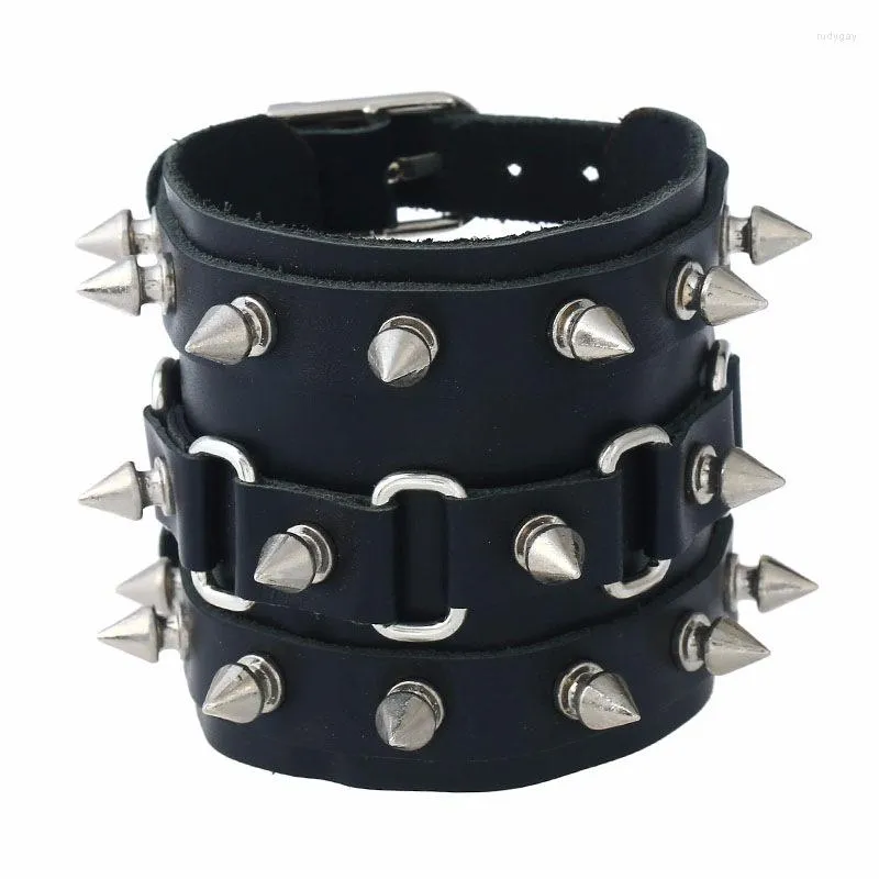 Leather Spike Bracelet Bangle with Tapered Riveted Spikes Punk