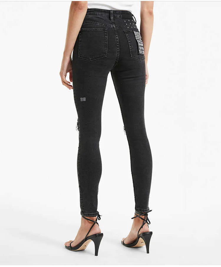 Australijska modna marka Ksub Pure Original Tail Towary Black Grey Slim Slim Elastic Kolan Hole Małe nogi dżinsowe spodnie