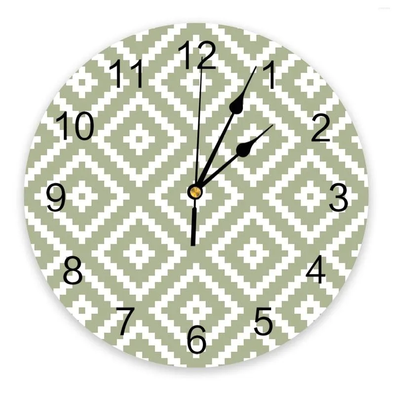 壁の時計幾何学的な正方形のテクスチャーグリーンクロック大きなモダンなキッチンダイニングラウンドベッドルームサイレントハンギングウォッチ