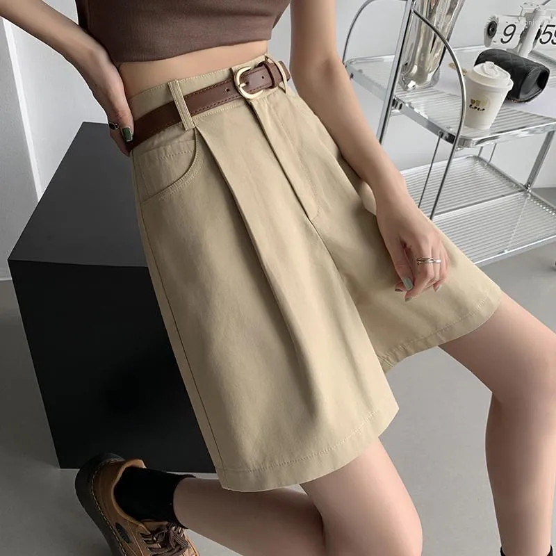 Women's Shorts Chic Cotton Linen Belt Woman 2023 Summer High Waist Wide Leg Women Casual Trousers Loose Korean Pants N807