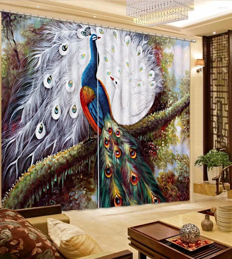 Curtain Top Classic 3D European Style Custom Beautiful Peacock Model Home Curtains Blackout