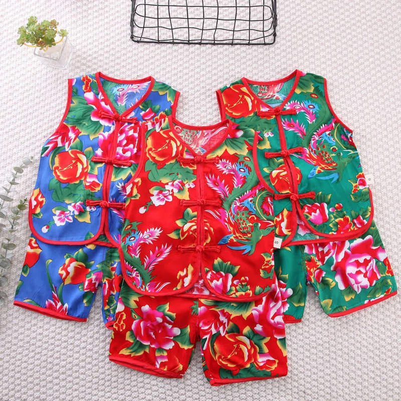 Kleidungssets Sommer Kleinkind Baby Kinder Sportkleidung Anzüge Säugling Northeast Big Flower Kurzarm T-Shirt + 2 Stück Freizeitkleidung