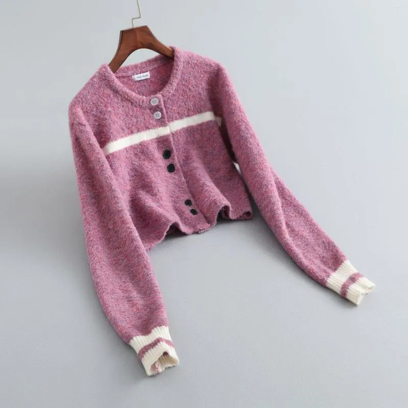 Malhas femininas 2023 Mulheres suéter de outono o-pescoço de manga longa Cardigans curtos casaco Tops Roupas de inverno