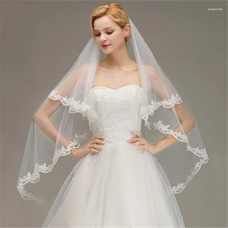 Short Tulle Wedding Two Layer White Ivory Bridal Veil with Comb Ivory