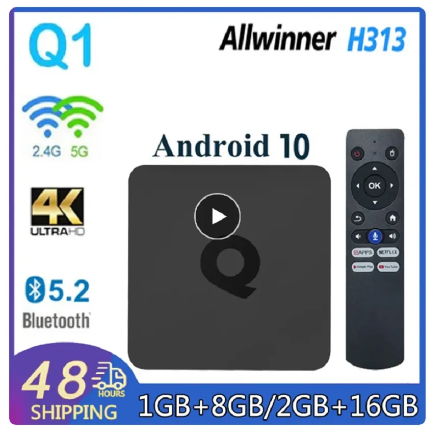 Q1 Android 10 TV Box AllWinner H313サポートBT Voice Remote Quad Core 2.4G 5GデュアルWIFI 4K 2GB 16GBスマートテレビアンドロイドボックスセットトップボックス